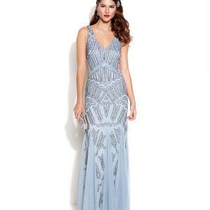 Adrianna Papell Beaded Sequin Embellished Illusion Gown